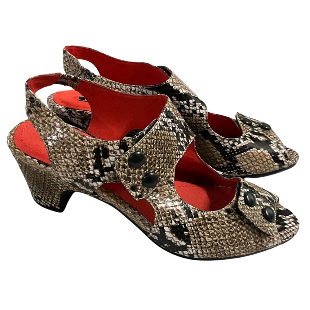 Maccari Brown Leather Snake Print Patent Leather Sandals, New in Box, Si…